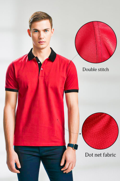 Jolchobi Polyester Dry Fit Collar T-Shirt | Polo T Shirt | Soft Breathable Dot net Fabric | Collar Tshirt for Men | Gym & Workout Tshirt Red - Image 3