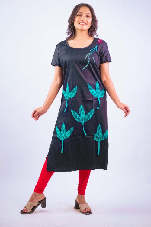 Hand embroidery Vivid Blue Floral Designer kurti
