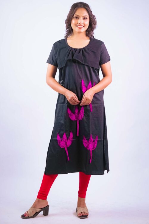 Hand embroidery Pink Floral Designer kurti